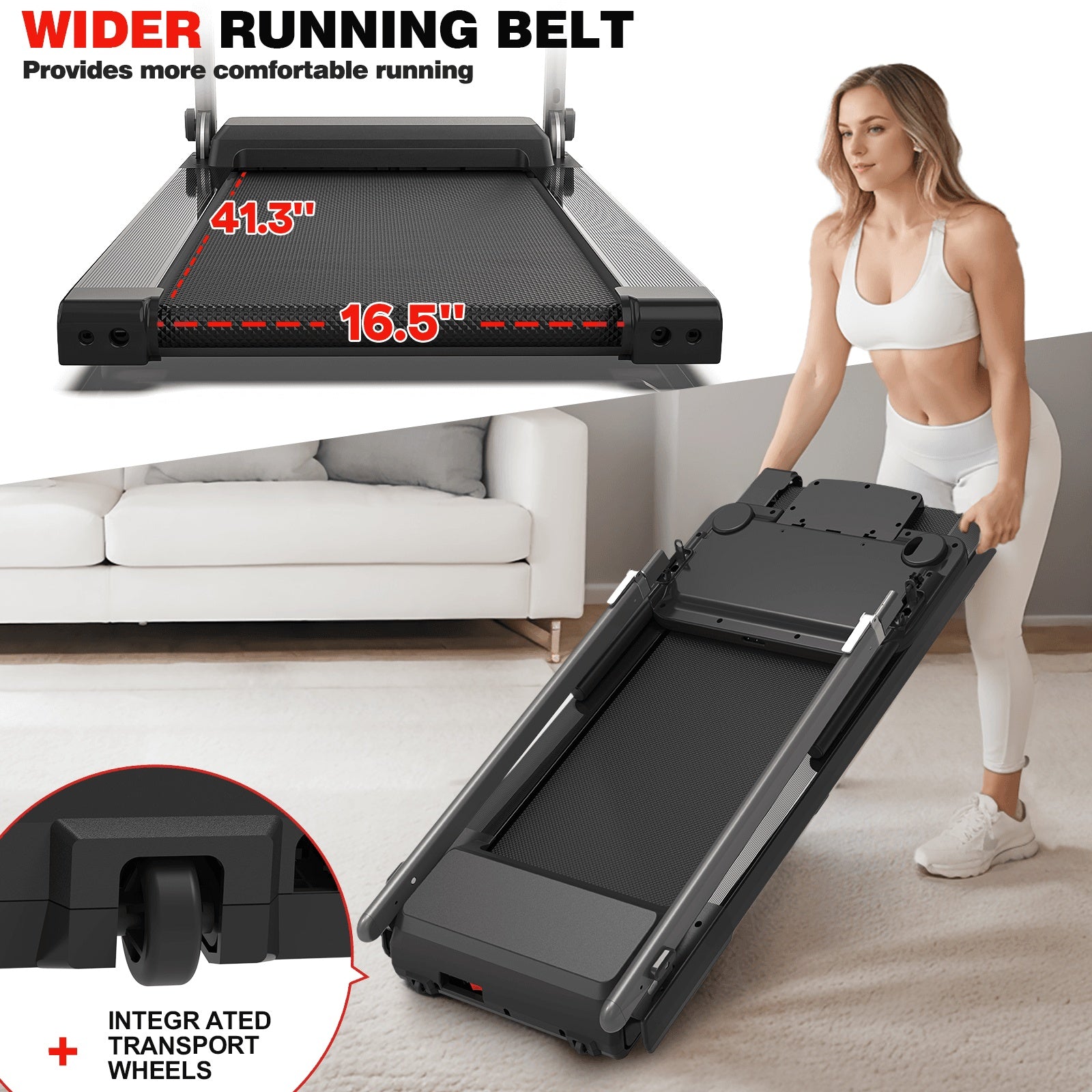 Treadmill JK68-6B – Foldable 3.0HP Powerful Treadmill with Bluetooth Music, Adjustable Desk Workstation, 300lbs Capacity