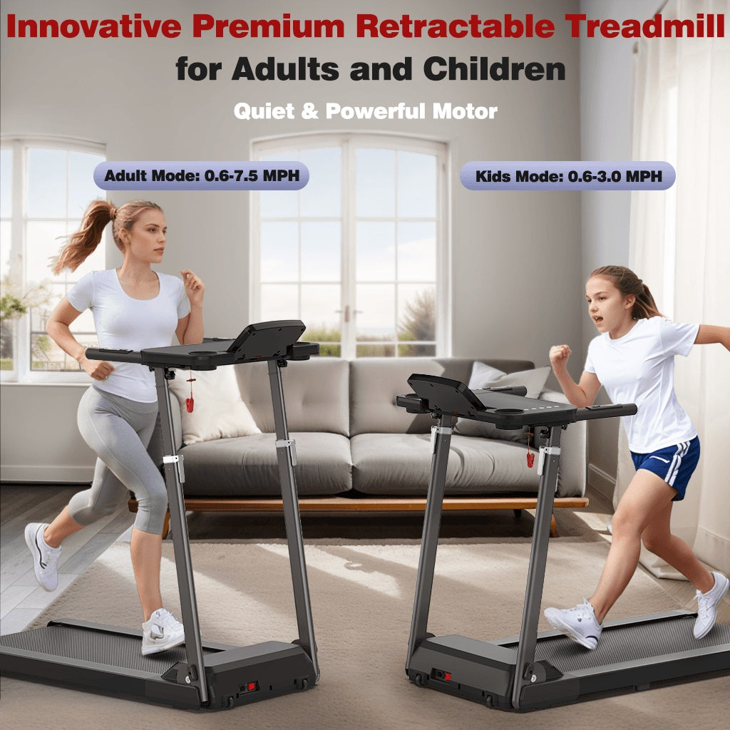 Treadmill JK68-6B – Foldable 3.0HP Powerful Treadmill with Bluetooth Music, Adjustable Desk Workstation, 300lbs Capacity