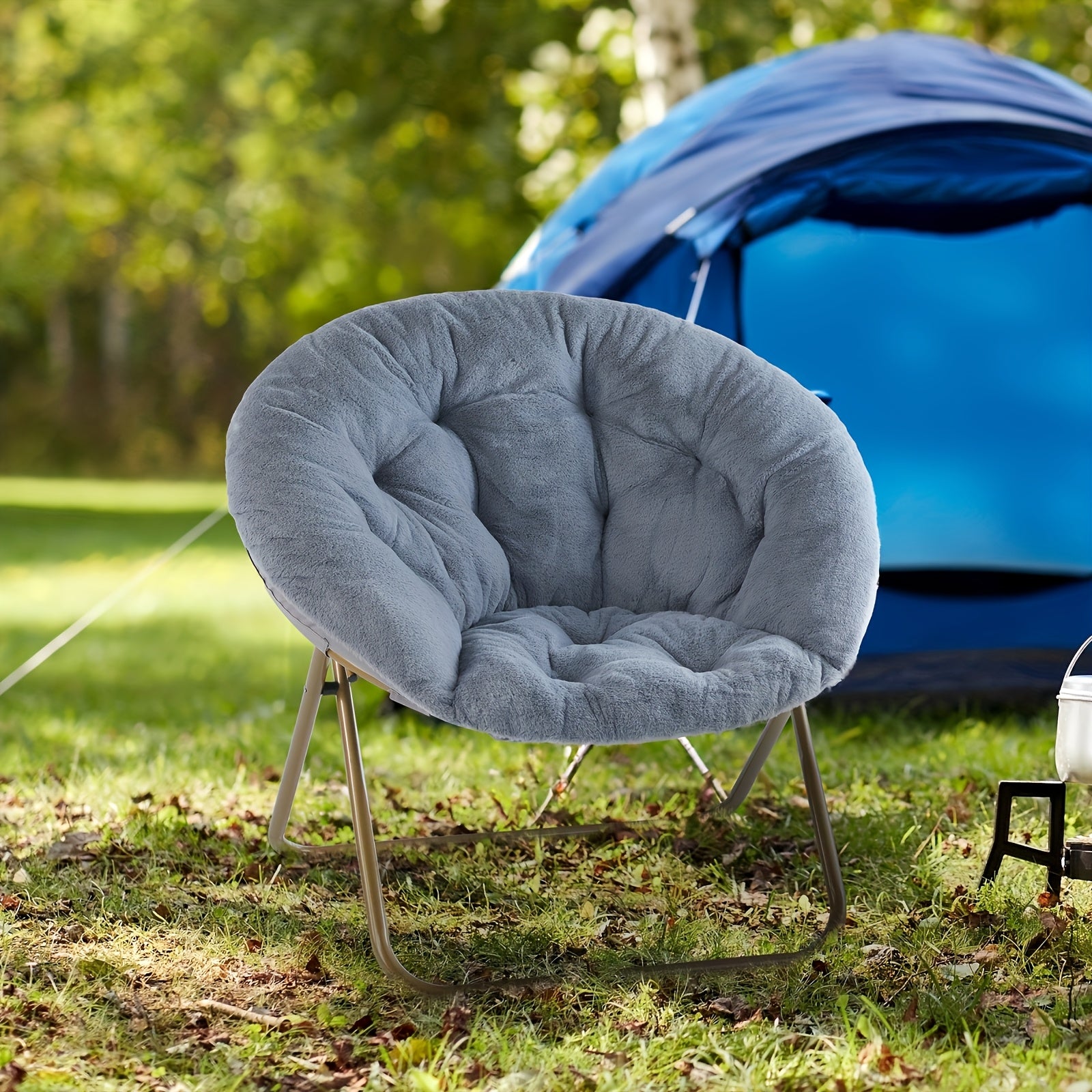 Elegant Pink Plush Folding Moon Chair - Soft & Cozy Outdoor Chair with Durable Metal Frame, Sponge Padding - Perfect for Beach, Camping, Office & Relaxation - Easy-Clean, Polished Finish - Great Gift for Her