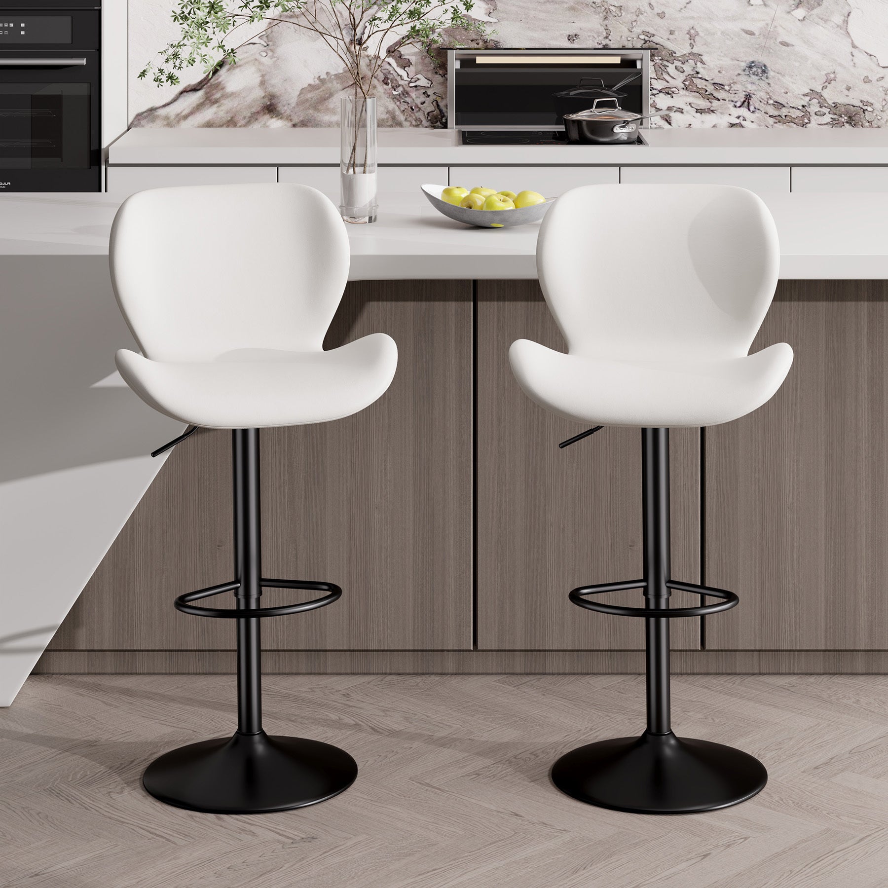 Set of 2 – Modern Adjustable Swivel PU Leather Bar Stools with Footrest