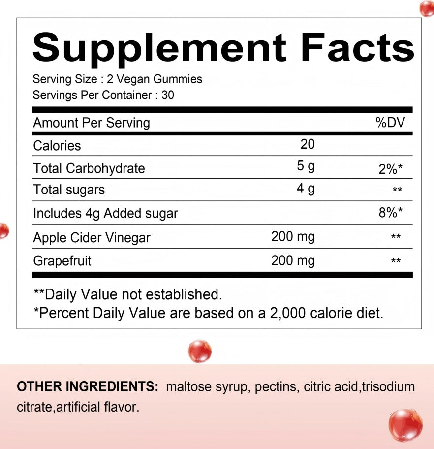 Cider Vinegar Gummies – 30 Grapefruit-Flavored Gummies for Digestion & Weight Support