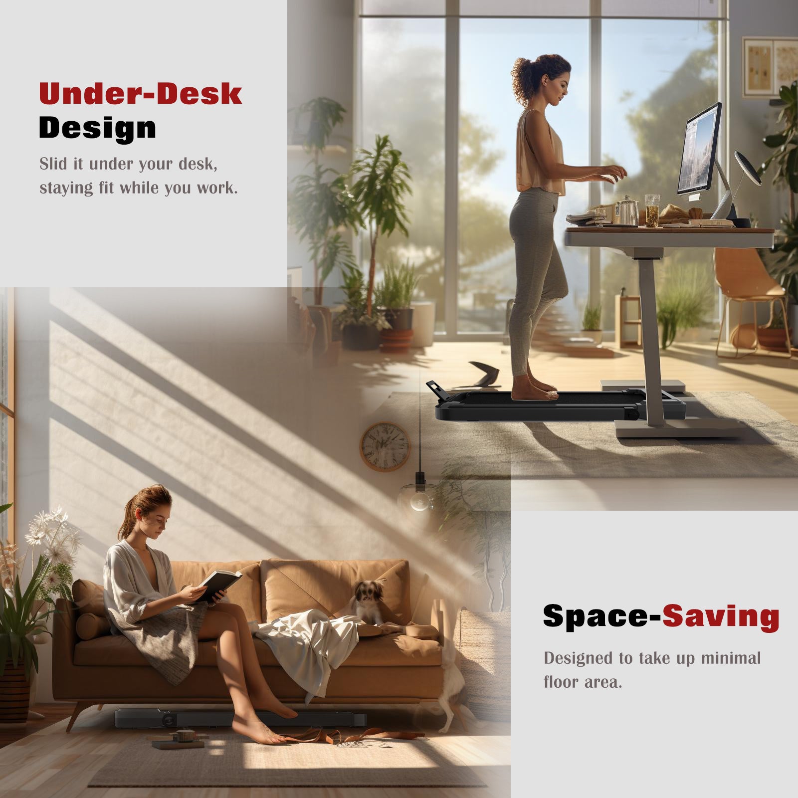 Treadmill Q20-4 – 2-in-1 Foldable Walking & Running Treadmill, 2.5HP Quiet Motor, 300LBS Capacity, LED Display & Remote Control