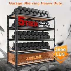 5-Tier Adjustable Wire Shelving Rack - Heavy Duty Metal Storage Unit for Garage, Pantry, Kitchen, 2450 LB Load Capacity, 72.1”H x 35.6”W x 17.6”D, Black - Durable Shelving for Organizing Heavy Items